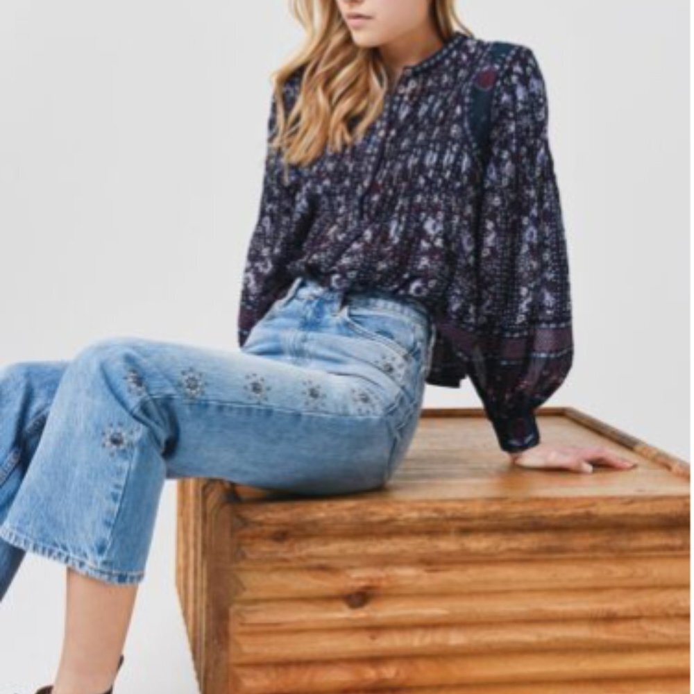 Redone Denim '70s Loose Flare Leg Jeans Indigo Stud - Picture 15 of 15